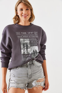 Üç İplik Şardonlu The 1997 Baskılı Sweatshirt MBHS009 60601009 - Füme
