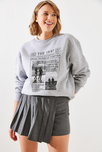 Üç İplik Şardonlu The 1997 Baskılı Sweatshirt MBHS009 60601009 - Gri Melanj