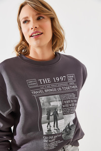 Üç İplik Şardonlu The 1997 Baskılı Sweatshirt MBHS009 60601009 - Füme