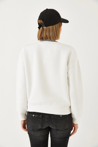 Üç İplik Şardonlu Yazılı Sweatshirt 60601038 - Beyaz