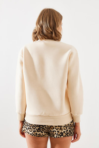Üç İplik Şardonlu Yazılı Sweatshirt MBHS010 60601010 - Bej