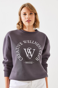 Üç İplik Şardonlu Yazılı Sweatshirt MBHS010 60601010 - Füme