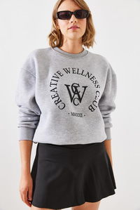 Üç İplik Şardonlu Yazılı Sweatshirt MBHS010 60601010 - Gri Melanj