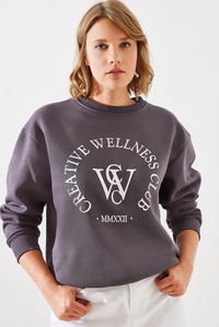 Üç İplik Şardonlu Yazılı Sweatshirt MBHS010 60601010 - Füme