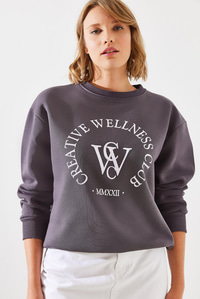 Üç İplik Şardonlu Yazılı Sweatshirt MBHS010 60601010 - Füme