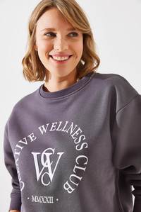 Üç İplik Şardonlu Yazılı Sweatshirt MBHS010 60601010 - Füme