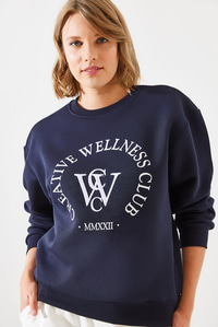 Üç İplik Şardonlu Yazılı Sweatshirt MBHS010 60601010 - Lacivert