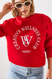 Üç İplik Şardonlu Yazılı Sweatshirt MBHS010 60601010 - Kırmızı