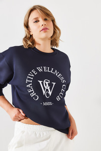 Üç İplik Şardonlu Yazılı Sweatshirt MBHS010 60601010 - Lacivert