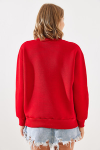 Üç İplik Şardonlu Yazılı Sweatshirt MBHS010 60601010 - Kırmızı