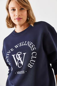 Üç İplik Şardonlu Yazılı Sweatshirt MBHS010 60601010 - Lacivert