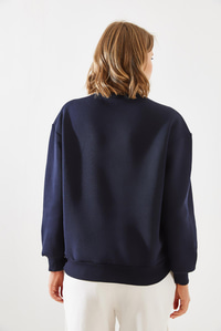 Üç İplik Şardonlu Yazılı Sweatshirt MBHS010 60601010 - Lacivert
