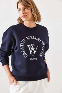 Üç İplik Şardonlu Yazılı Sweatshirt MBHS010 60601010 - Lacivert