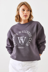 Üç İplik Şardonlu Yazılı Sweatshirt MBHS010 60601010 - Füme
