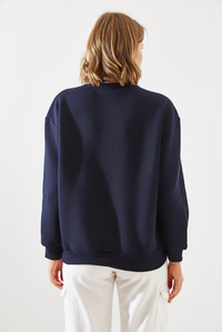 Üç İplik Şardonlu Yuvarlak Yaka Pati Baskılı Sweatshirt MBHS005 60601005 - Lacivert