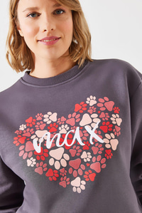 Üç İplik Şardonlu Yuvarlak Yaka Pati Baskılı Sweatshirt MBHS005 60601005 - Füme