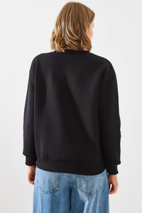 Üç İplik Şardonlu Yuvarlak Yaka Pati Baskılı Sweatshirt MBHS005 60601005 - Siyah