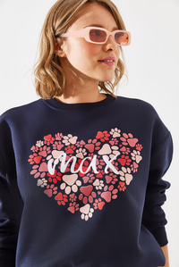 Üç İplik Şardonlu Yuvarlak Yaka Pati Baskılı Sweatshirt MBHS005 60601005 - Lacivert