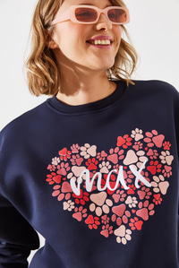 Üç İplik Şardonlu Yuvarlak Yaka Pati Baskılı Sweatshirt MBHS005 60601005 - Lacivert