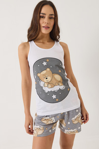 Uykucu Teddy Baskılı Şortlu Pijama Takımı 0251 60283169 - Gri