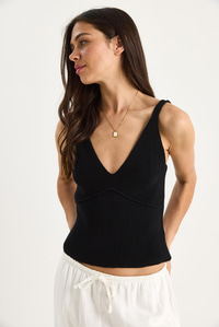 V Yaka İnce Askılı Crop Bluz 20259804 - Siyah