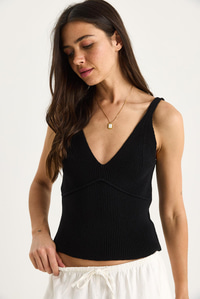 V Yaka İnce Askılı Crop Bluz 20259804 - Siyah