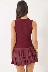 V Yaka Toka Detaylı Fitilli Bluz 60284013 - Bordo