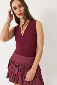 V Yaka Toka Detaylı Fitilli Bluz 60284013 - Bordo