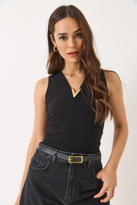 V Yaka Toka Detaylı Fitilli Bluz 60284013 - Siyah