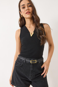 V Yaka Toka Detaylı Fitilli Bluz 60284013 - Siyah