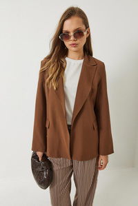 Vatkalı Astarı Çizgili Çilek Kumaş Blazer Ceket 50178 60283002 - Taba