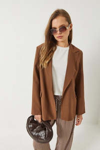Vatkalı Astarı Çizgili Çilek Kumaş Blazer Ceket 50178 60283002 - Taba