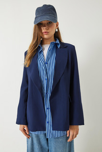 Vatkalı Astarı Çizgili Çilek Kumaş Blazer Ceket 50178 60283002 - Lacivert