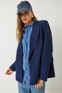Vatkalı Astarı Çizgili Çilek Kumaş Blazer Ceket 50178 60283002 - Lacivert