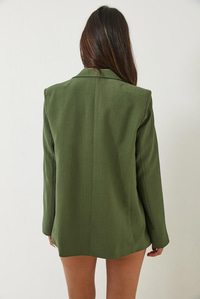 Vatkalı Astarı Çizgili Çilek Kumaş Blazer Ceket 50178 60283002 - Yeşil