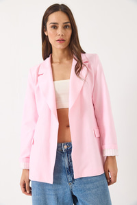 Vatkalı Astarı Çizgili Çilek Kumaş Blazer Ceket 50178 60283002 - Pudra