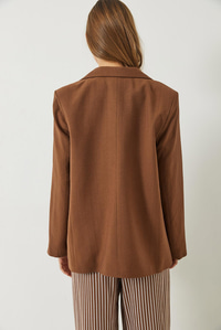 Vatkalı Astarı Çizgili Çilek Kumaş Blazer Ceket 50178 60283002 - Taba