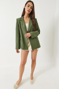 Vatkalı Astarı Çizgili Çilek Kumaş Blazer Ceket 50178 60283002 - Yeşil