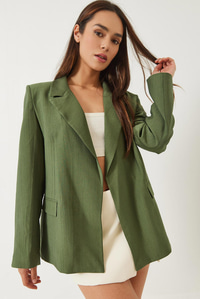 Vatkalı Astarı Çizgili Çilek Kumaş Blazer Ceket 50178 60283002 - Yeşil