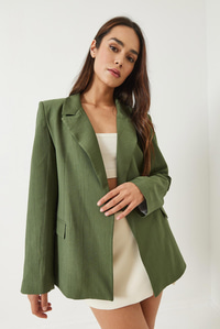 Vatkalı Astarı Çizgili Çilek Kumaş Blazer Ceket 50178 60283002 - Yeşil