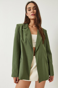 Vatkalı Astarı Çizgili Çilek Kumaş Blazer Ceket 50178 60283002 - Yeşil