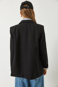 Vatkalı Astarı Çizgili Çilek Kumaş Blazer Ceket 50178 60283002 - Siyah