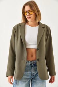 Vatkalı Çift Cepli Astarlı Blazer Ceket 3338 60261198 - Haki CEKET modelleri
