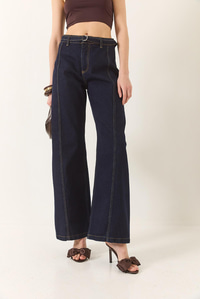 Wide Leg Yüksek Bel Geniş Paça Kemerli Denim Pantolon 774 60283212 - Lacivert
