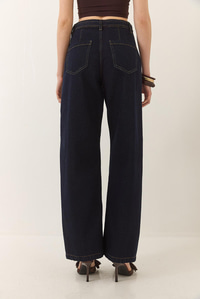 Wide Leg Yüksek Bel Geniş Paça Kemerli Denim Pantolon 774 60283212 - Lacivert