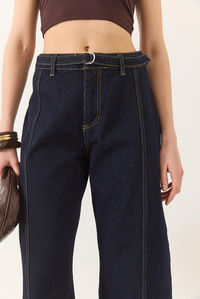 Wide Leg Yüksek Bel Geniş Paça Kemerli Denim Pantolon 774 60283212 - Lacivert