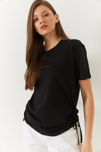Yanları Büzgülü Basic Basic Tshirt 60602003 - Siyah