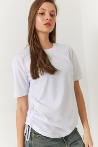 Yanları Büzgülü Basic Basic Tshirt 60602003 - Beyaz