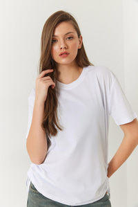 Yanları Büzgülü Basic Basic Tshirt 60602003 - Beyaz