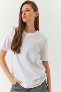 Yanları Büzgülü Basic Basic Tshirt 60602003 - Beyaz